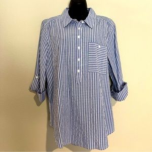 Chico’s Blue and White Striped Button-down Shirt 2 / 12/14 NWT